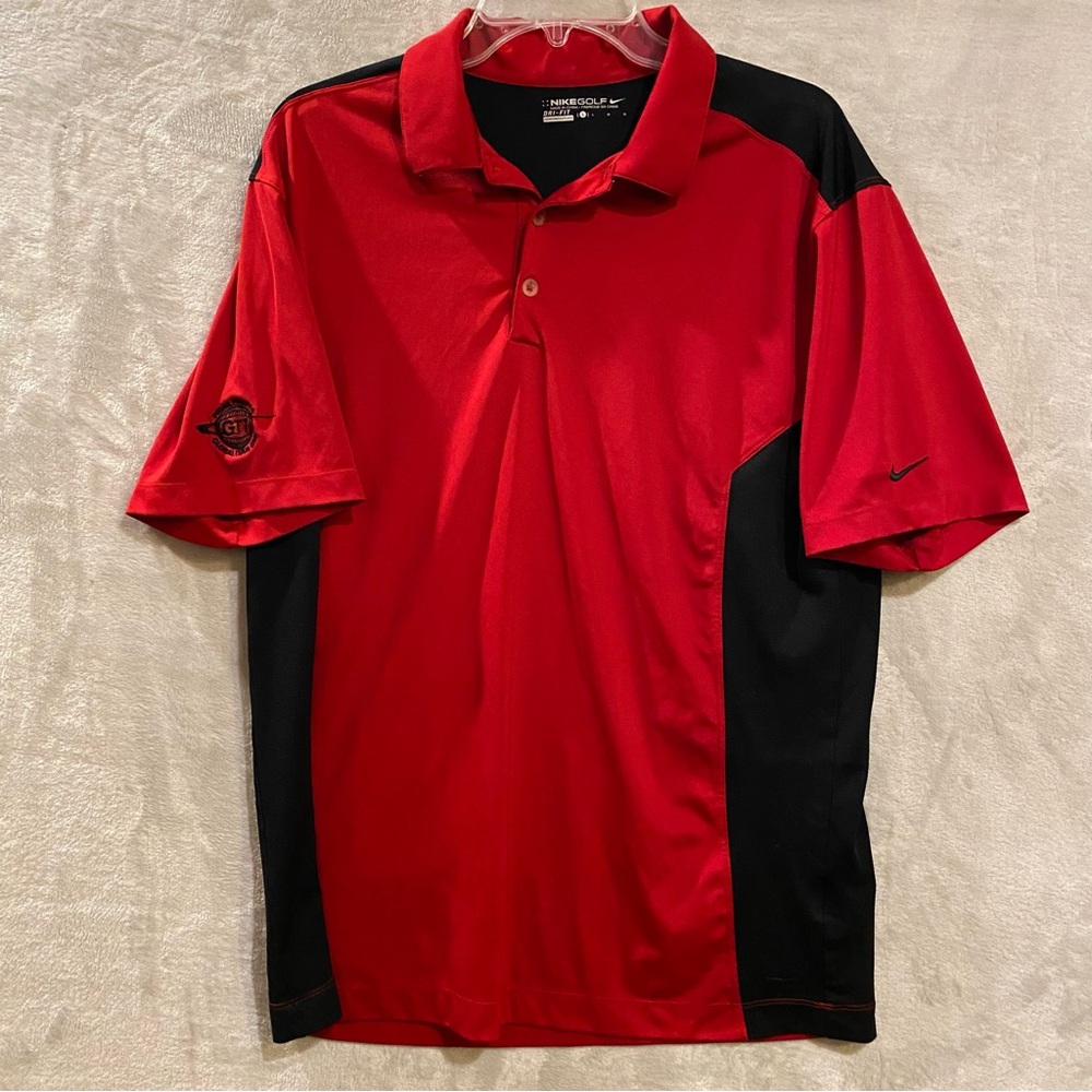 Nike Shirt Men’s Large Red Black DriFit Polo Golf Prime Polymer Global Team One